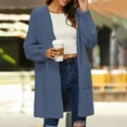 thumbnail image 2 of Plus Size Cardigan for Women Fall Long Sleeve Open Front Sweaters Casual Loose Solid Color Knitted Coats (Navy 2XL), 2 of 6