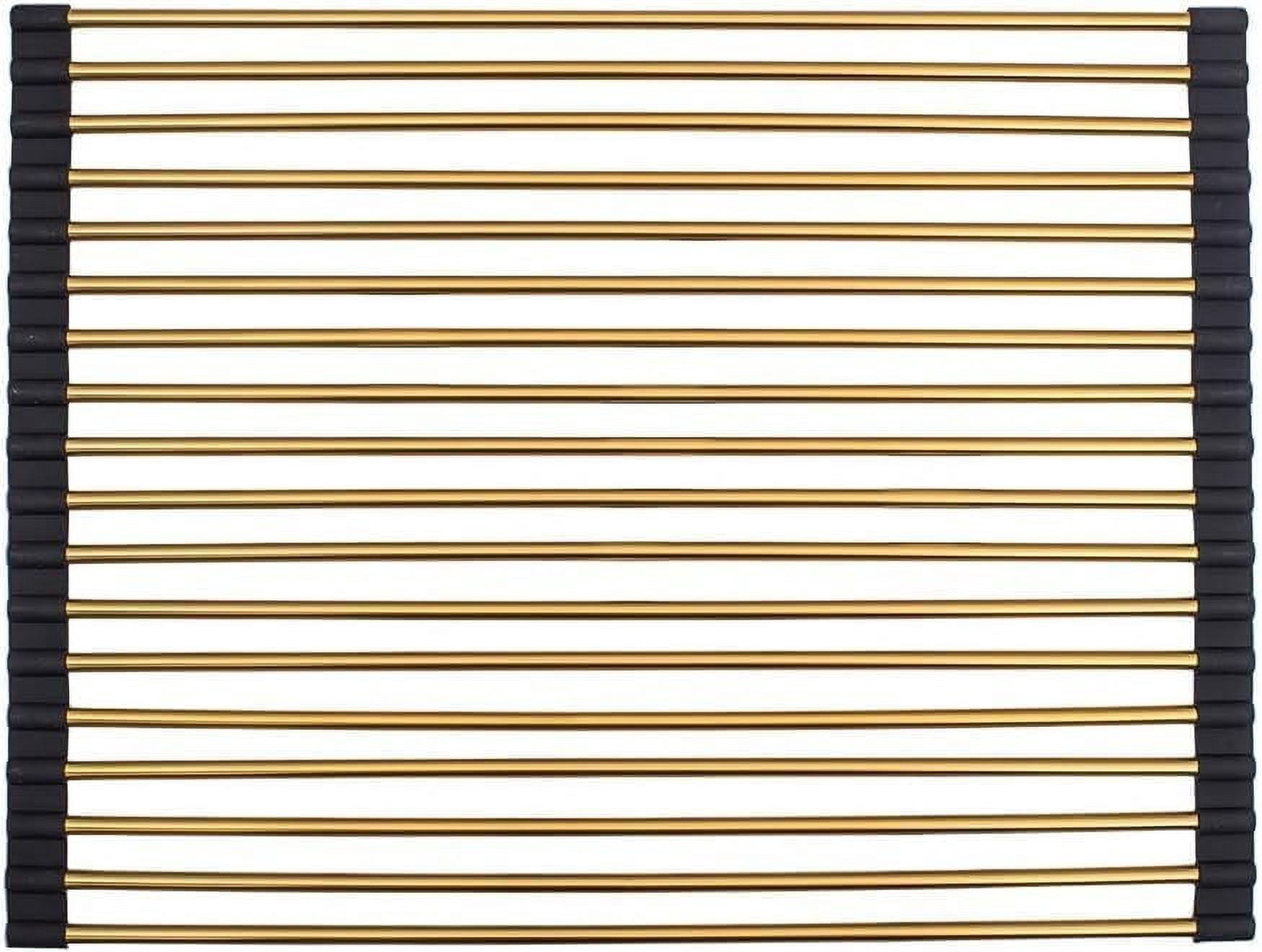 Strictly Sinks Stainless Steel Roll Up Dish Drying Rack – Gold 17 Inch Over The Sink Drying Rack Ideal for Workstation Sinks Only – Multipurpose Foldable Kitchen Dish Rack (17-3/8″ x 13″ x 3/8″)