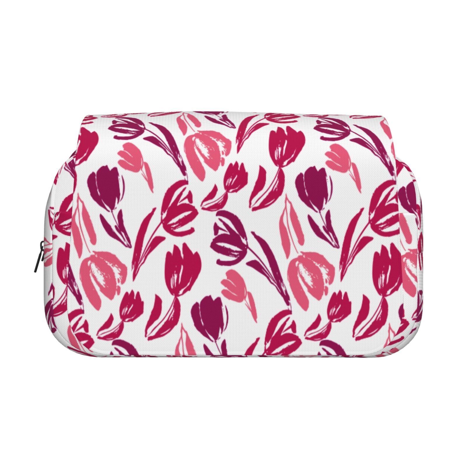 Rateoe Tulips Flowers Pattern Double Clamshell Pen Case, Storage Organizer with Two Zipper Compartments– Holds Up to 50 Pencils & Pens