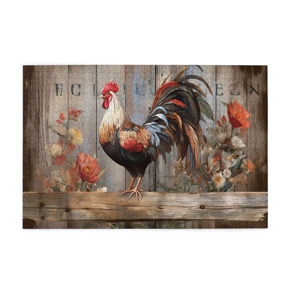 1000 PCS Country Rooster - 1000 Piece Vibrant Jigsaw Puzzle,Ideal For Relaxation And Family Fun,Vintage Style Rustic Animal Wooden Puzzles,Adults Puzzle,Enjoy The Puzzle Solving Process