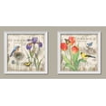 thumbnail image 1 of Lovely Watercolor Style Iris Tulip Butterfly and Bird Set; Floral Decor; Two 12x12in White Framed Prints, 1 of 1