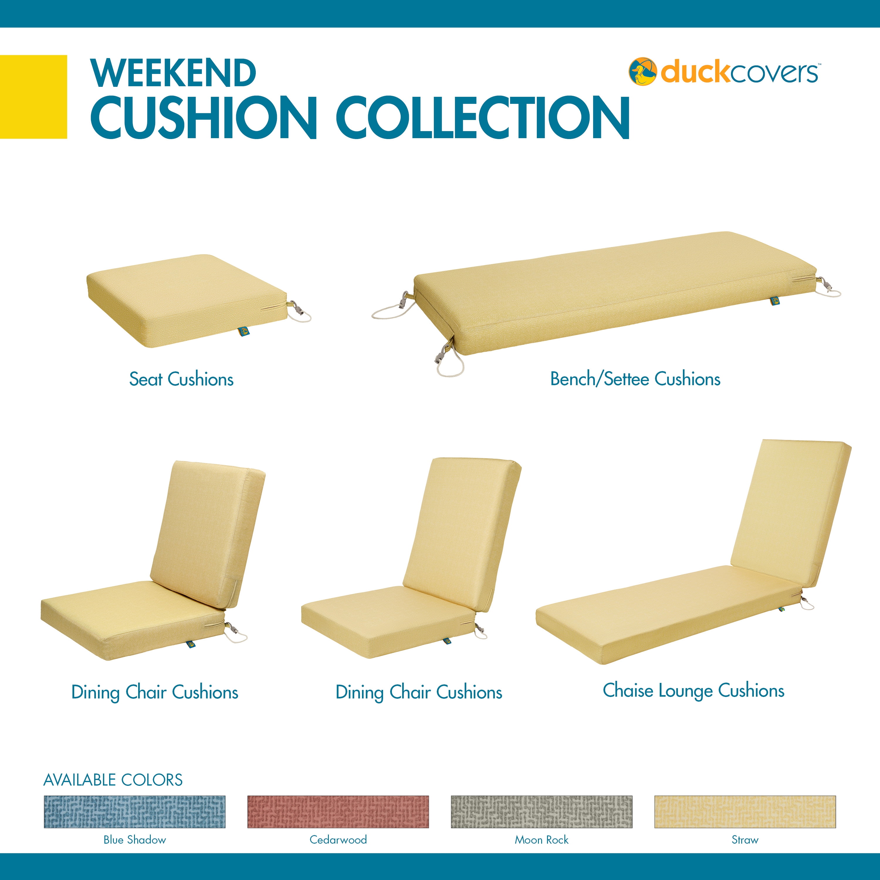 Duck Covers Weekend Water-Resistant Outdoor Dining Seat Cushion, 21 x 21 x 3 inch, Straw