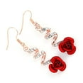 thumbnail image 2 of Pendientes de rosa con diamantes de imitación para mujer, de aleación, brillantes, exquisitos y elegantes, joyería para fiesta de boda., 2 of 12