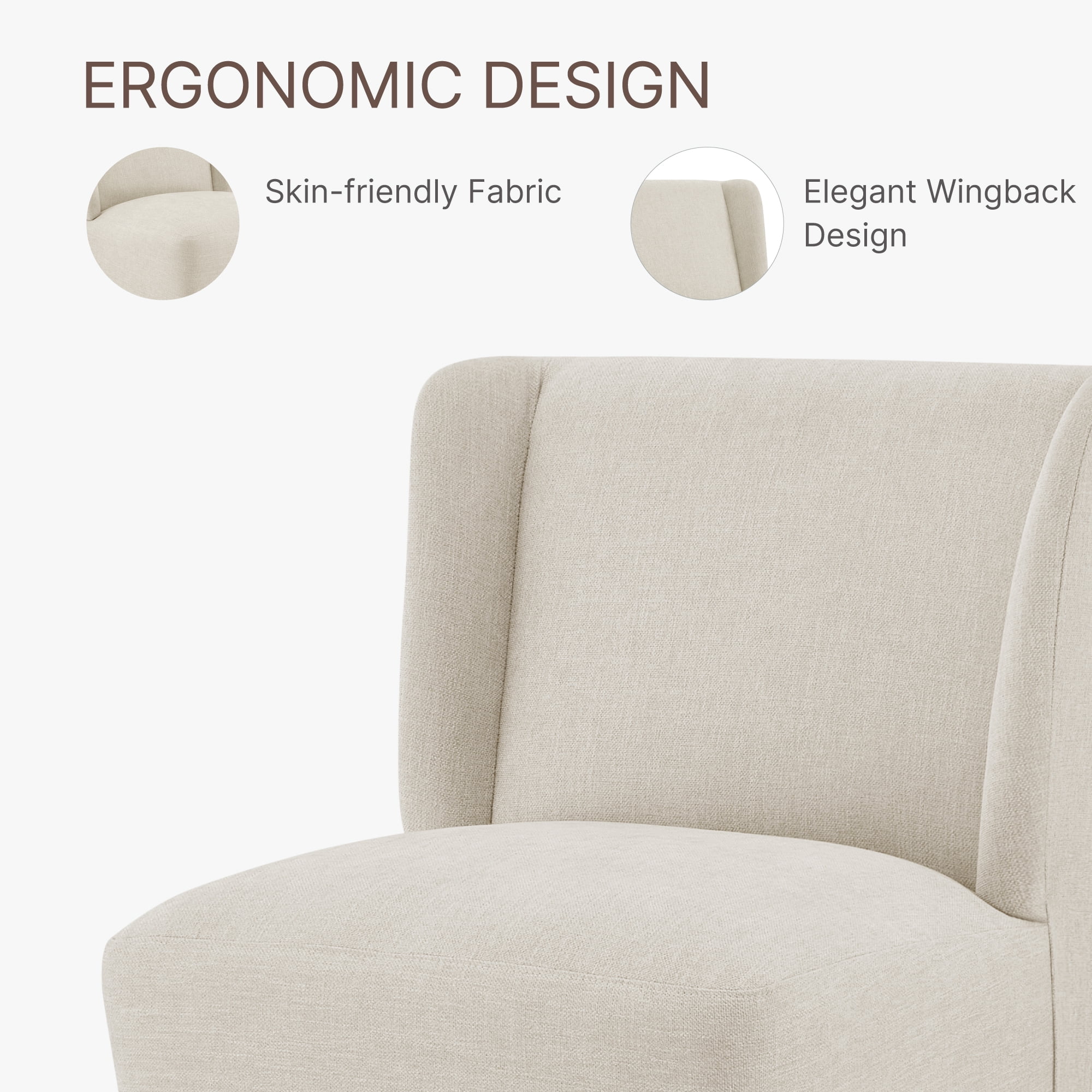 Spruce & Spring Anywhere Upholstered Dining Chair with Hidden Detachable Casters, Stain-Resistant Linen-Look Fabric, Beige