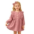 thumbnail image 4 of MEZZALL Kids Dresses Long Sleeve Corduroy Pinafore Dress And Headband For Baby Toddler Girls Ruffled Outfit With Snap Buttons Party Wear Soft Christmas O-Neck Sundress, 4 of 5
