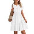thumbnail image 5 of QUNYINEY Midi Womens Dresses Summer White Casual Short Sleeve A Line Dress V Neck Loose Fit Elastic Waist Flowy Casual Dresses, 5 of 9