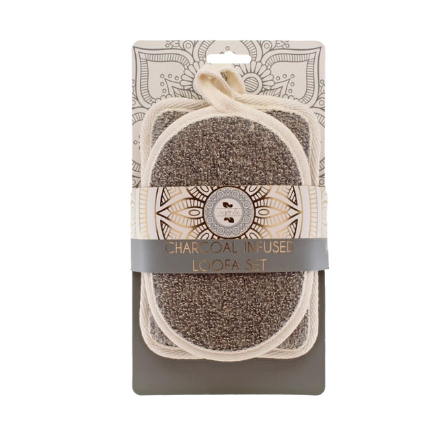 Earth & I Juego de esponja exfoliante con infusión de carbón para una limpieza profunda de la piel, paquete de 2