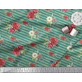 thumbnail image 3 of Soimoi Green polyester Crepe Fabric Leaves,Stripe & Red Flower Stripe Printed Fabric 1 Yard 42 Inch Wide, 3 of 3