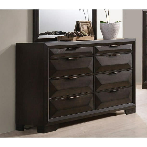 Eight Drawer Wall Cabinet Counter Table, Solid Wood Dark Grey Dresser