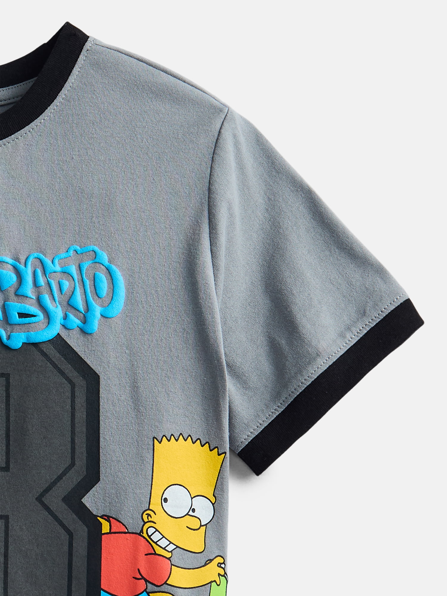 20th Century Fox Bart Simpson Boys Puff Print Ringer T-Shirt with Short Sleeves, Sizes XS 4/5-XXL 18/20