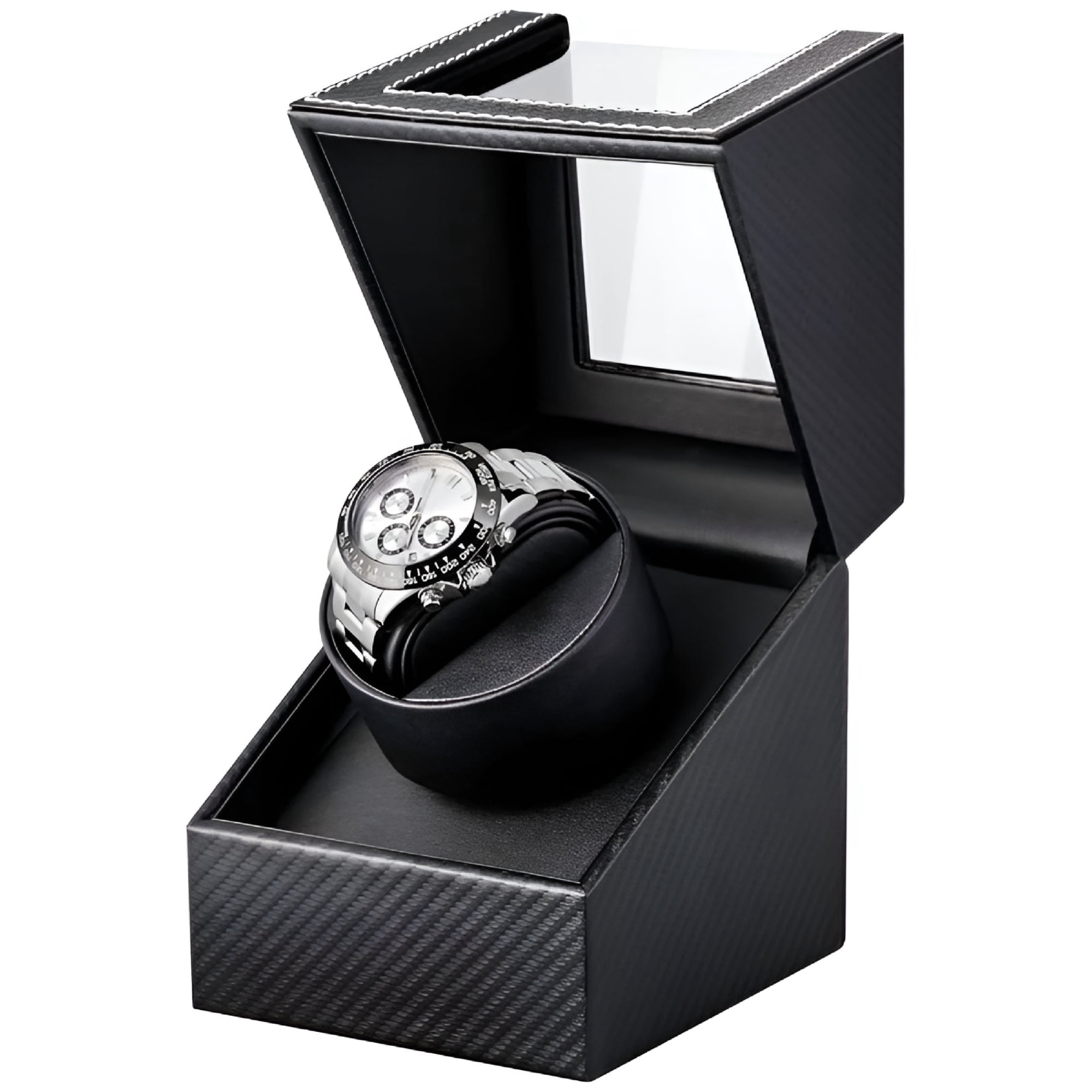 DESIGNICE 2026 New Automatic Watch Winder: Automatic Single Watch Winder Box,Black Carbon Fiber Leather Rotating Case,Watch Winder with Silent Motor,Battery Powered Or Ac Adapter