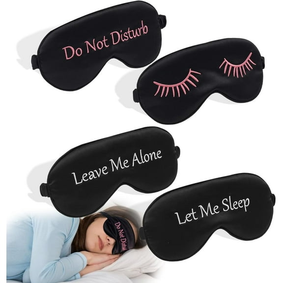 Genreen 4 Pack Eye Mask for Sleeping Silky Funny Soft Satin Sleep Shade Cover Blindfold with Elastic Strap Travel Nap Blackout for Women Men