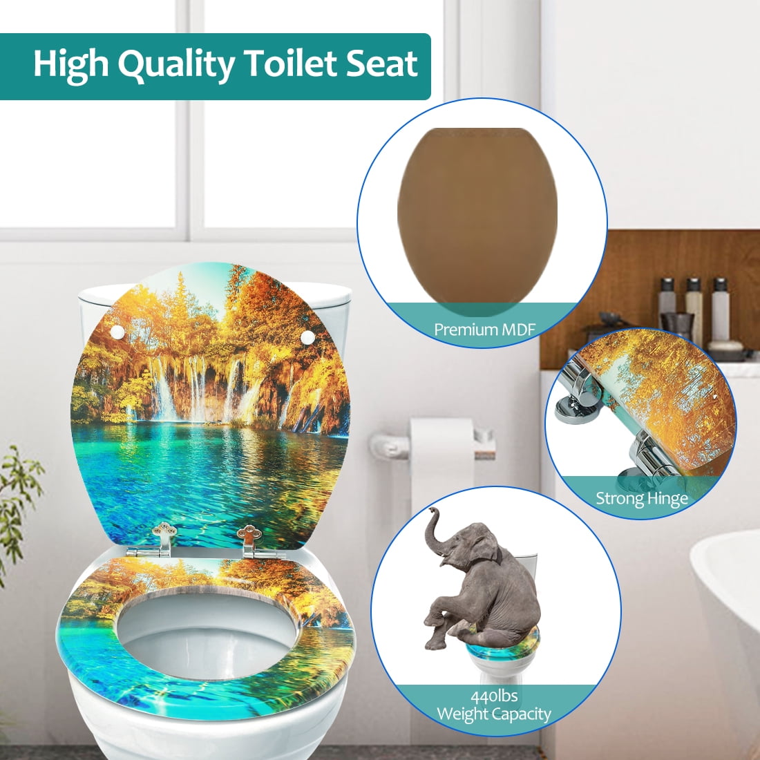 Nastarki Elongated Toilet Seat, Slow Close Wood Toilet Seats, Wooden Toilet Seats with Strong Alloy Hinges