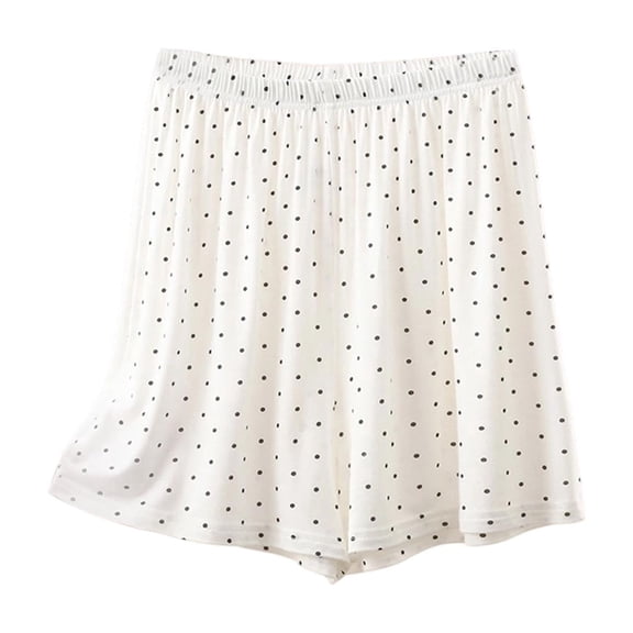Women's Lightweight Loungewear Shorts Polka Dot pajama Shorts for Women Summer Loose Printed Wide Leg Shorts Casual Loungewear Bottoms Home Wear White XL