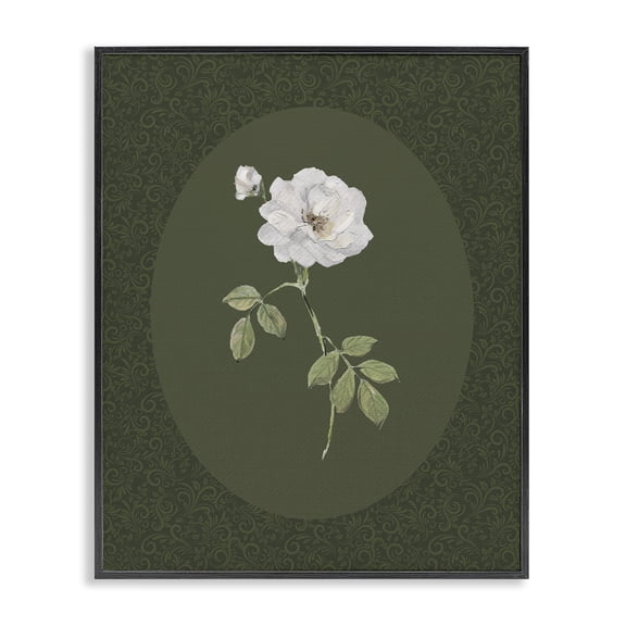 Stupell Industries White Rose on Emerald Black Framed Giclee Art, design by Sally Swatland