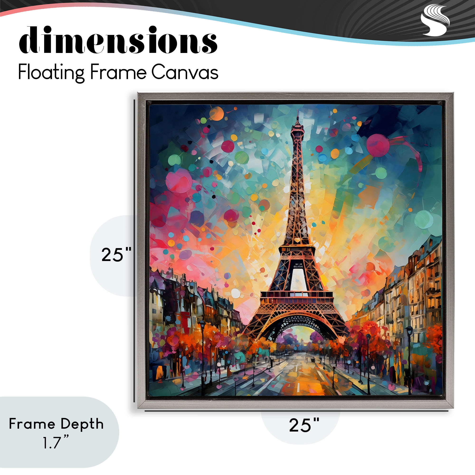 Stupell Industries Eiffel Tower with Vibrant Dots Gray Framed Floater Canvas Wall Art, design by Creative Studio