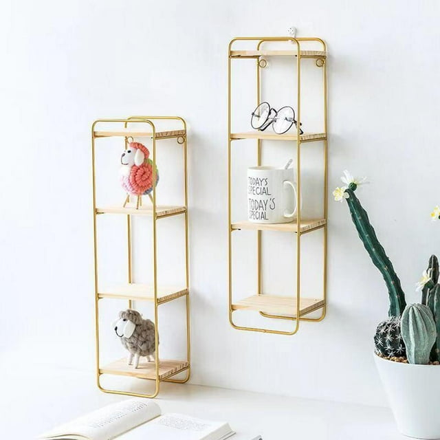Estantes de pared de hierro forjado organizador Rectangular dormitorio sala de decoración del , carga, no fácil de oxidar, duradero. dorado Colco estante de almacenamiento forjado