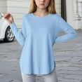 thumbnail image 2 of Plain White Tshirt Kids Girl Clothes Size 7-8 Girls Long Sleeve Shirts Kids Casual Crewneck Soft Side Slit Tunic Tops Blouse Light Blue 10-11 Years, 2 of 5