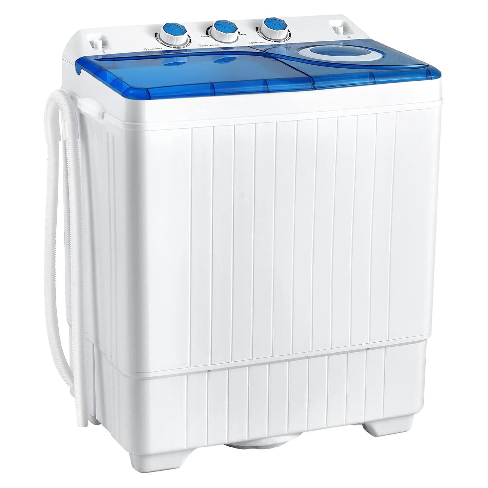 Portable Twin Tub Washing Machine 18 lbs Capacity Washer Dryer 2 in 1 Compact Laundry Unit with Dual Motors and Built-in Drain Pump for Apartment Dorm RV and Camping Use