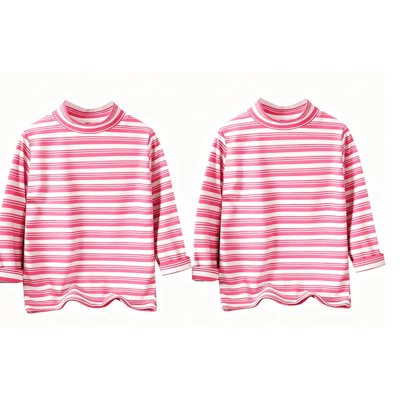 LIaqionyy 2 Pack Boys Girls Turtleneck Long Sleeve Soft Cotton Warm Tee Tops Stripe Undershirt Casual Thermal Pullover for Kids