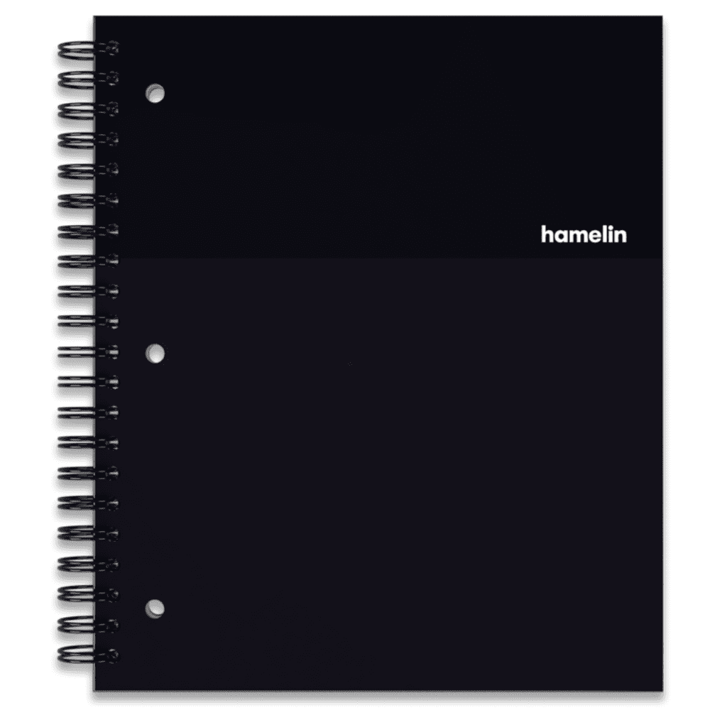 hamelin 1 Subject Spiral Notebook College Ruled 8.5'x11' Hardcover MIDNIGHT Black