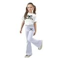 thumbnail image 2 of HOWPAY Girls 2 Piece Outfits Short Sleeve Crew Neck T-Shirt and Flare Pants Outfits Bow Print Lightweight Soft Clothing Set White, 2 of 4