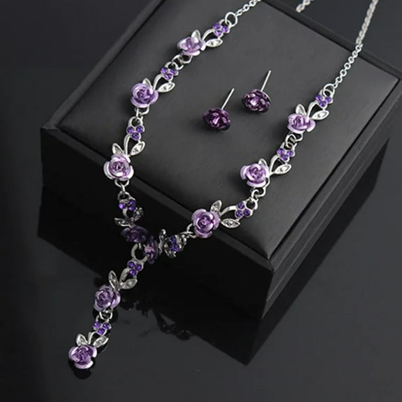 Red Rose Flower jewelry sets Choker 14K White Gold Necklace Jewelry Set Earrings Bridal Jewelry Wedding Bridesmaid Jewelry Set