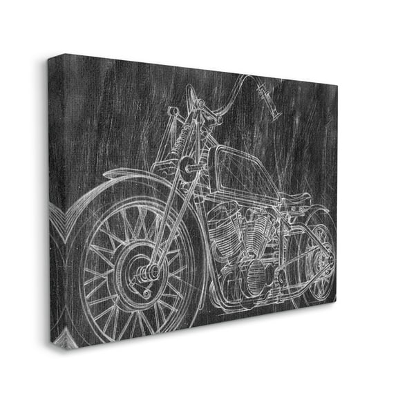 The Stupell Home Decor Monotone Black and White Motorcycle Sketch Canvas Wall Art