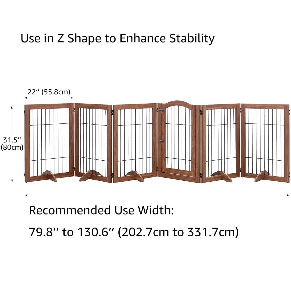 Unipaws Extra Wide Dog Gate, 6 Panels Freestanding Pet Gate, Walnut