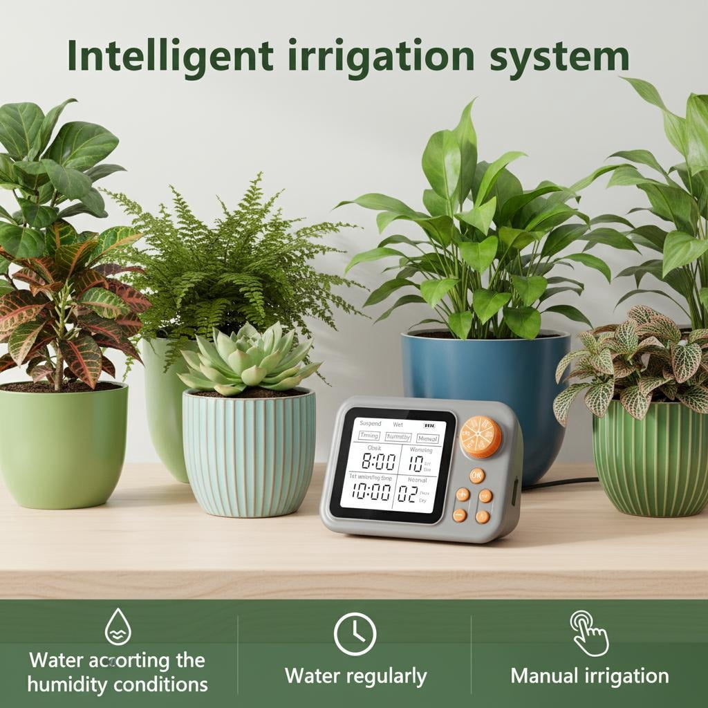 Smart Indoor Plant Watering System with Humidity Sensor, Automatic Drip Irrigation Kit for 10-15 Potted Plants, Self-Watering Device for Vacation & Daily Office/Garden Use.