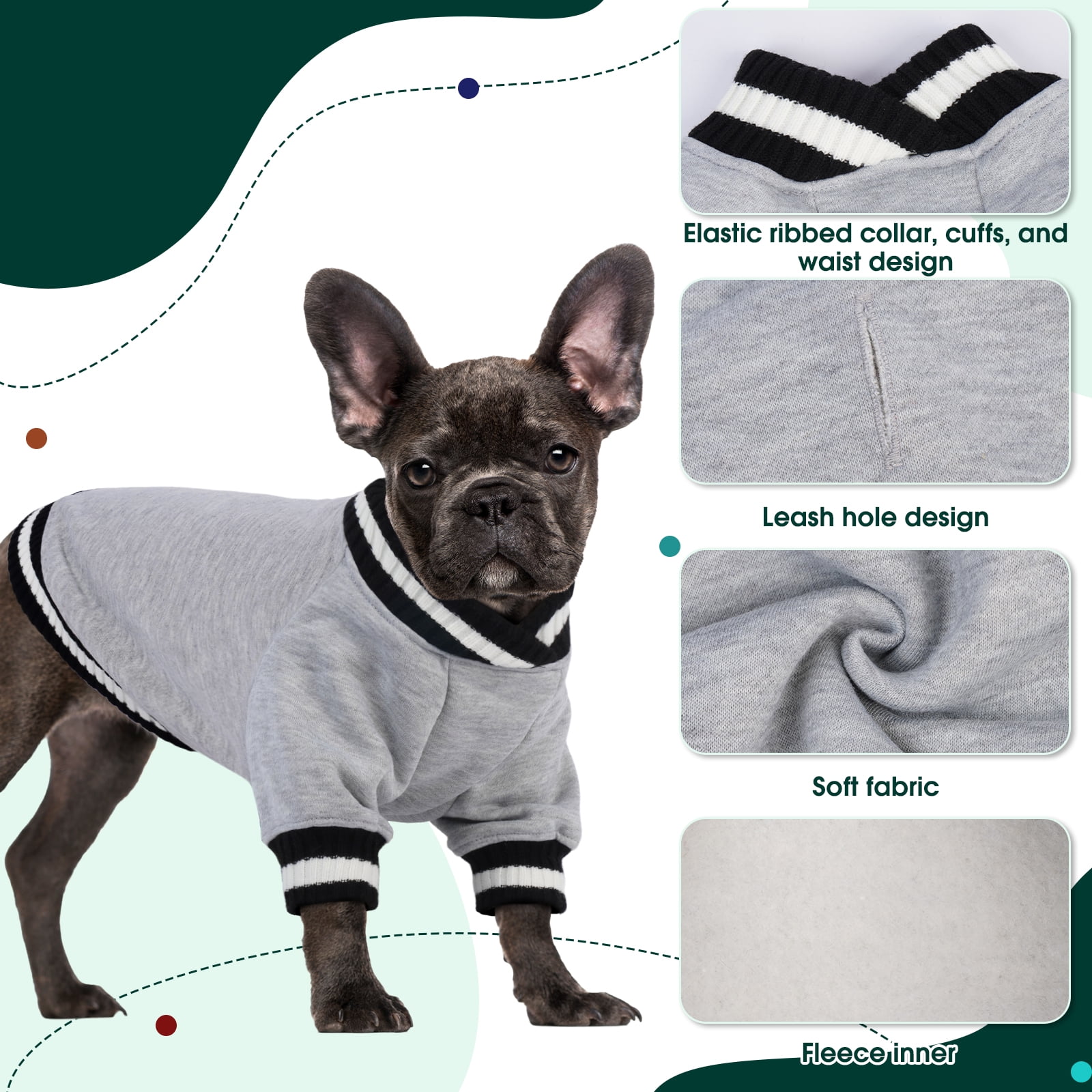 Kuoser Dog Winter Sweater, Cute Pet Pullover Vest, Soft and Thick Sweatshirt for Dogs and Cats, Gray, XS