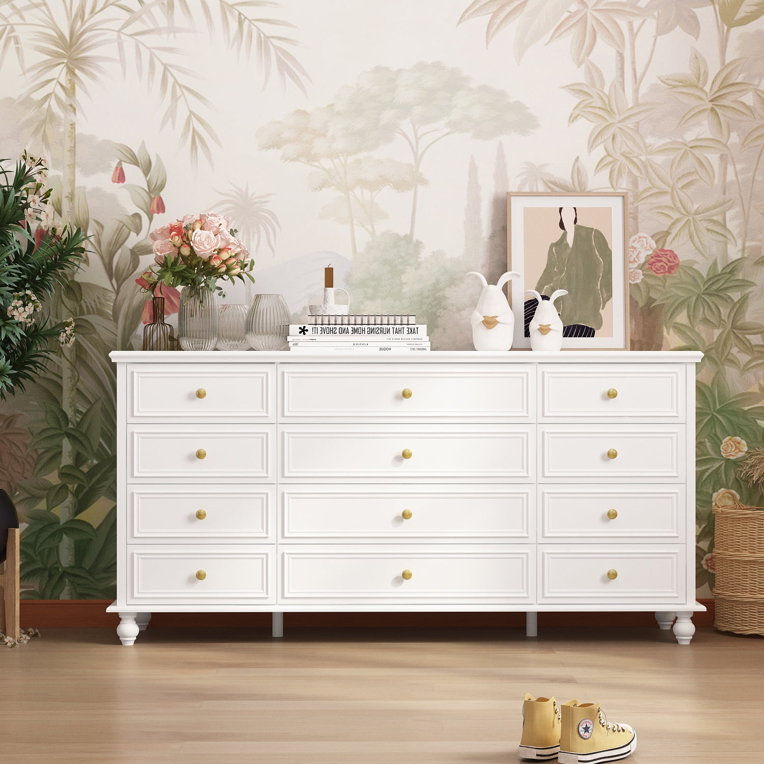 MONSLIPA 12 Drawer Dresser, Wooden Chest of Drawer for Living Room Bedroom , White