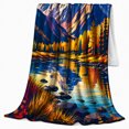 thumbnail image 2 of Sunrise Over Mountain Lake Autumn Foliage Reflections Scenic, Peaceful Mountain Lake Scene, Warm Flannel Blanket for Cabin and Lodge, Outdoor Lovers Thanksgiving Gift, Artistic Home Decor, 2 of 9
