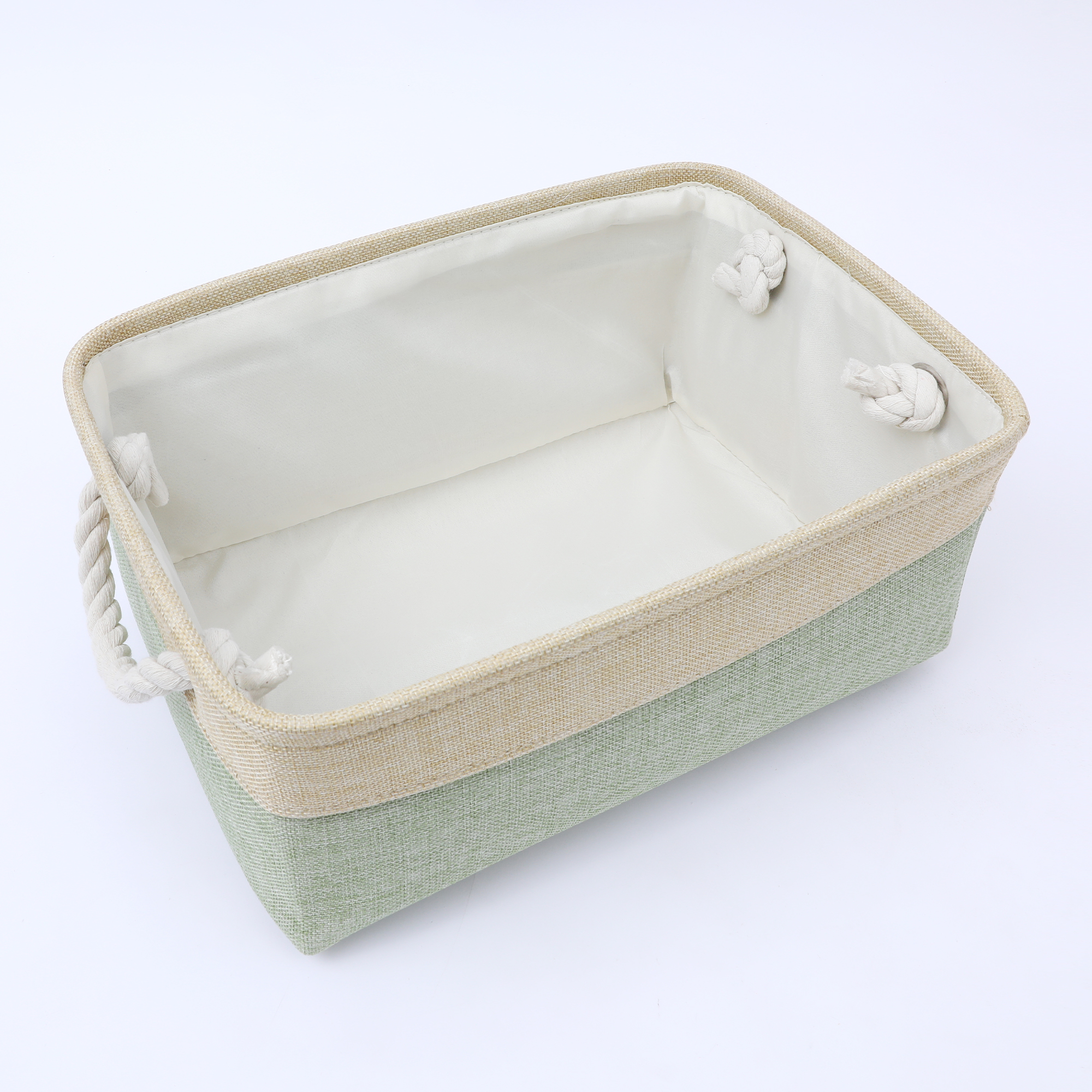 Unique Bargains Storage Bin with Handle Fabric Cube Green/Beige 14*10*6.5in