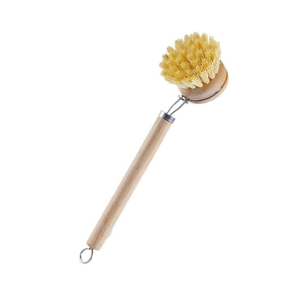 Cepillo para lavar platos, mango de madera, cepillo de limpieza multifuncional, portátil para ollas, sartenes de hierro fundido, fregadero B