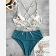 thumbnail image 4 of YUIVH Women's Bikini Sets High Neck Tropical Print Bikini Flower Size Beachwear Sets Two Women Split Swimsuit Plus Piece Swimwears Tankinis Set Sexy Cutout Swimwear For Women, 4 of 7