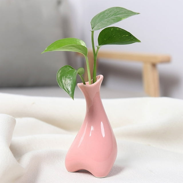 Ceramic Mini Flower Pot Vase Containers Candy Color Vase For Wedding Home Decor Ornaments Desktop Hydroponic Container 6 Colors Light Green Blue Yellow Teal Pink White