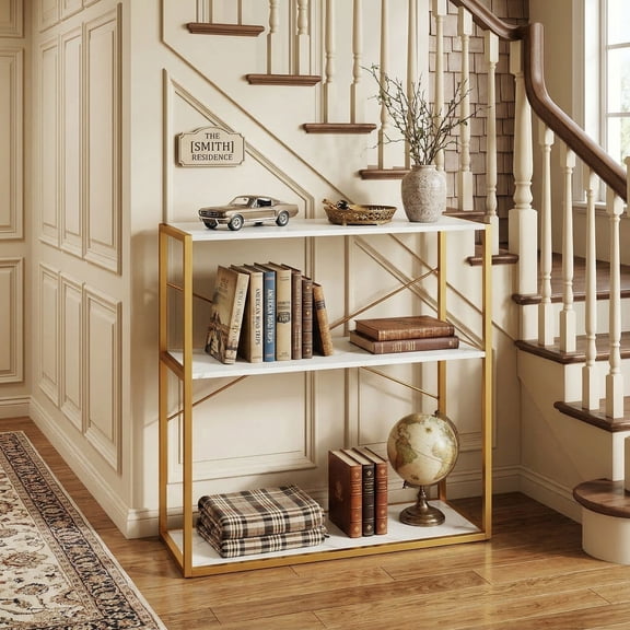 Kadyn 36" Console Table with Wooden Open Shelves and Metal Frame, 2-Tier Entryway Table for Hallway, Living Room, White