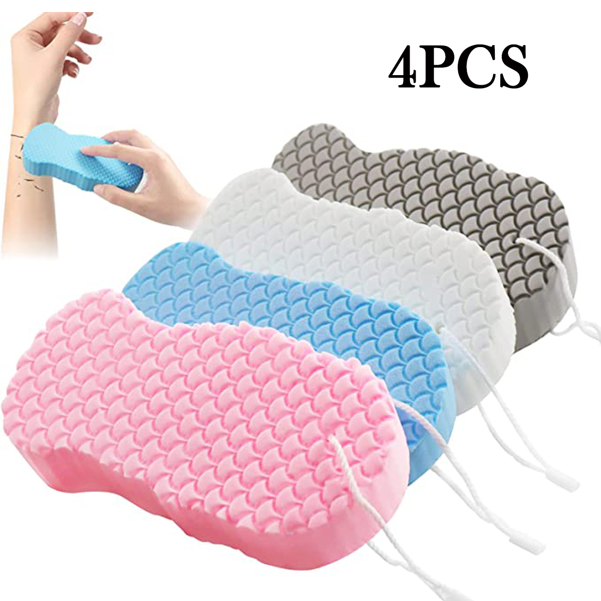 QingYPack of 4 Exfoliating Sponges for Showers, Super Soft Exfoliating
