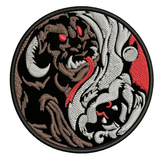 Yin & Yang, Santa and Krampus Embroidered DIY Iron on or Sew-on Decorative Patch Badge Emblem Appliques Holiday Stocking Christmas Series