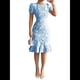 thumbnail image 1 of Vestido Midi de Jacquard con Mangas Abullonadas y Cuello Redondo, Estampado Floral, Ajustado, con Volantes, Estilo Sirena, para Cóctel. Azul M, 1 of 6