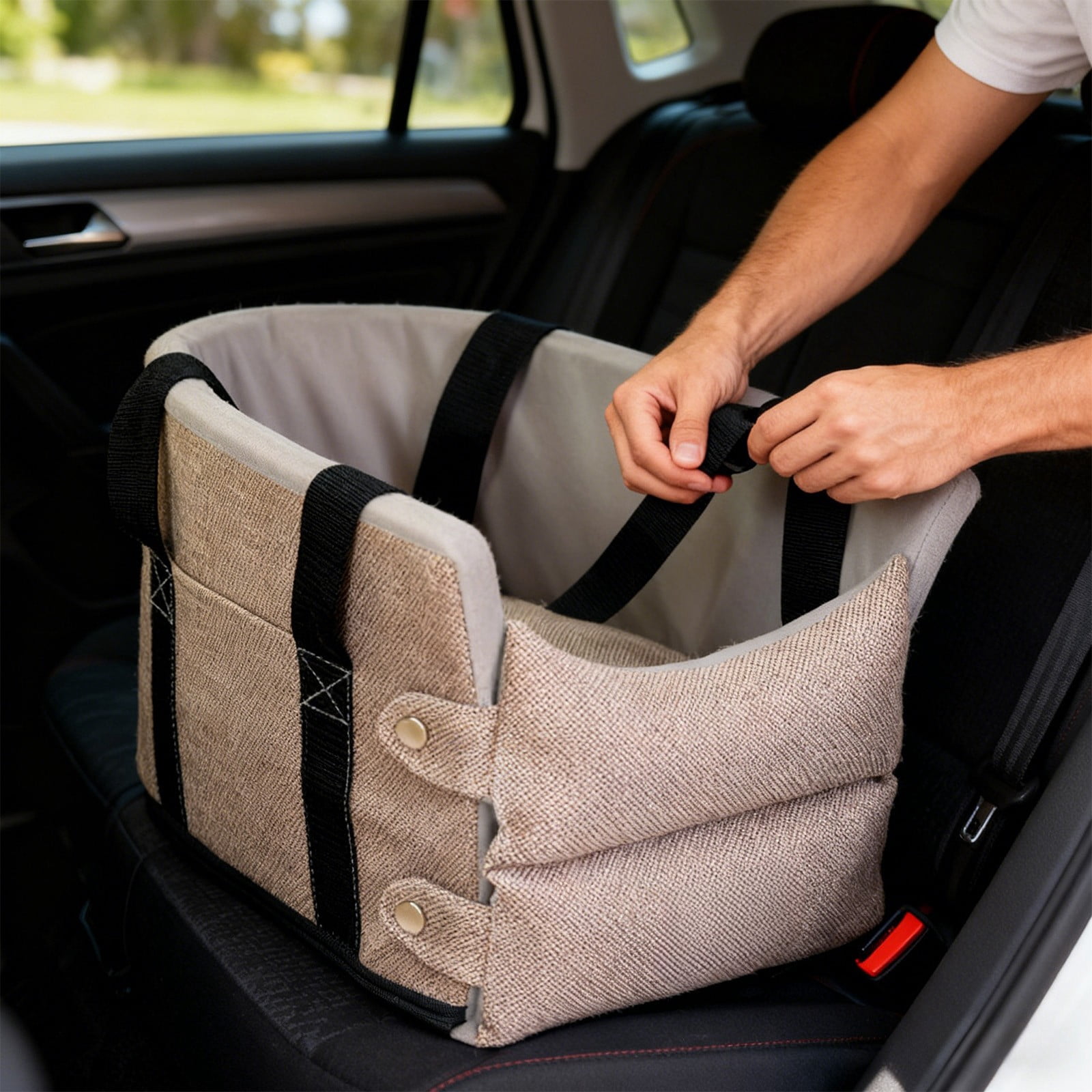 SUTWOEN Center Console Dog Car Seat for Small Dogs and Puppies, Ideal Armrest Booster Car Travel Seat with Safety Protection Seat Belts, Storage Pockets - Reduces Anxiety