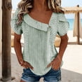 thumbnail image 4 of cocolona Womens Summer Striped Tops Ruffle Short Sleeve Lapel Neck Button Shirts Dressy Casual Blouses, 4 of 5