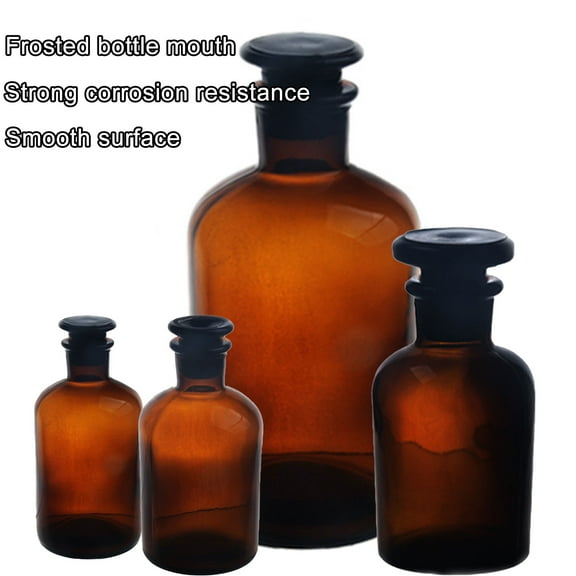 Walbest 30/60/125/250/500ml Capacity Brown Color Translucent Glass Jar Reagent Bottle Container with Stopper, Reagent Bottle for Chemical Laboratory