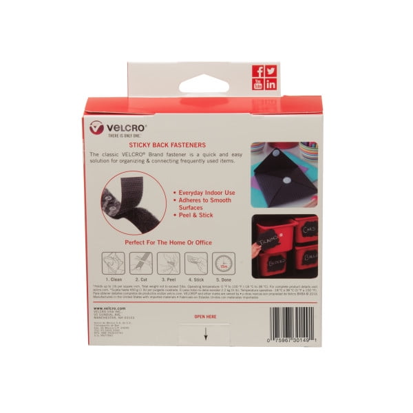 Black Sticky Back Hook & Loop Fasteners Squares 7/8 in 2.2 Cm Pack of 12  Velcro