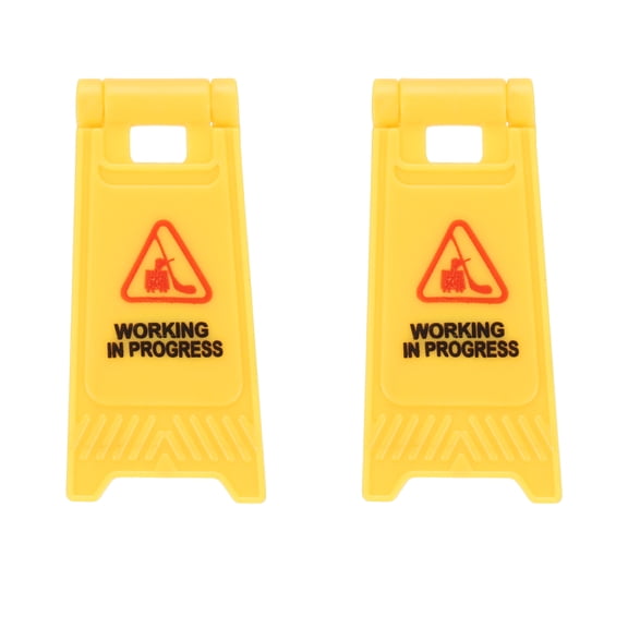 Uxcell Miniature Warning Sign, Working In Progress Signs, Plastic Street Scene Model Mini Floor Caution Sign, Perfect for Dollhouse Decor Role Play Construction Toy (Yellow, 2 Pcs)