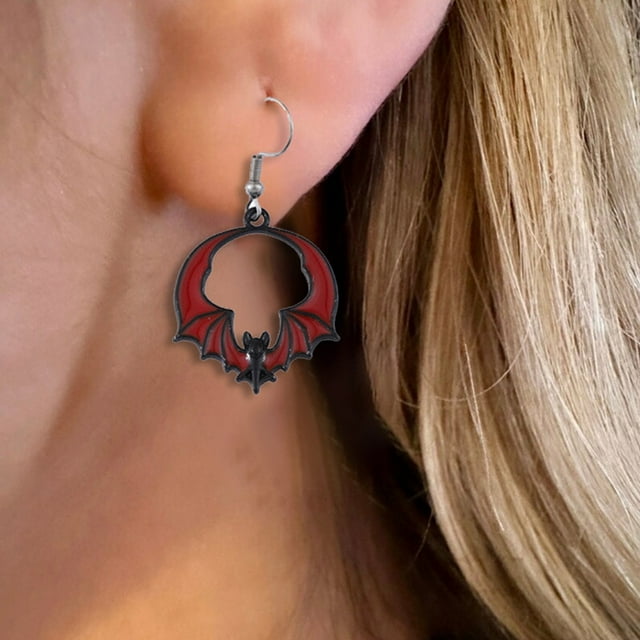 Silver Earrings for Women Character Funny Dark Bat Pendant Earrings Halloween Series Alloy Jewelry
