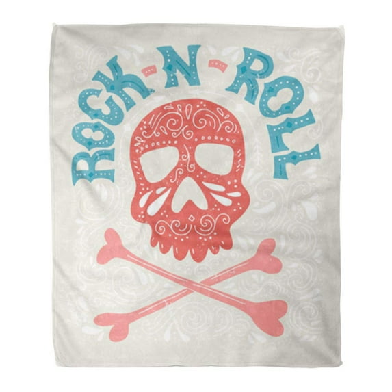 ASHLEIGH Throw Blanket Warm Cozy Print Flannel Skull Bones and Rock N Roll Handdrawn Letterin Concert Typographical Comfortable Soft for Bed Sofa and Couch 50x60 Inches