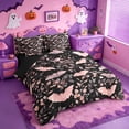 thumbnail image 2 of Homewish Halloween Pink Bat 7-Piece Twin Bedding,Floral Vine Print Bedding Comforter Set,Black Blush,Black Reversible, 2 of 8
