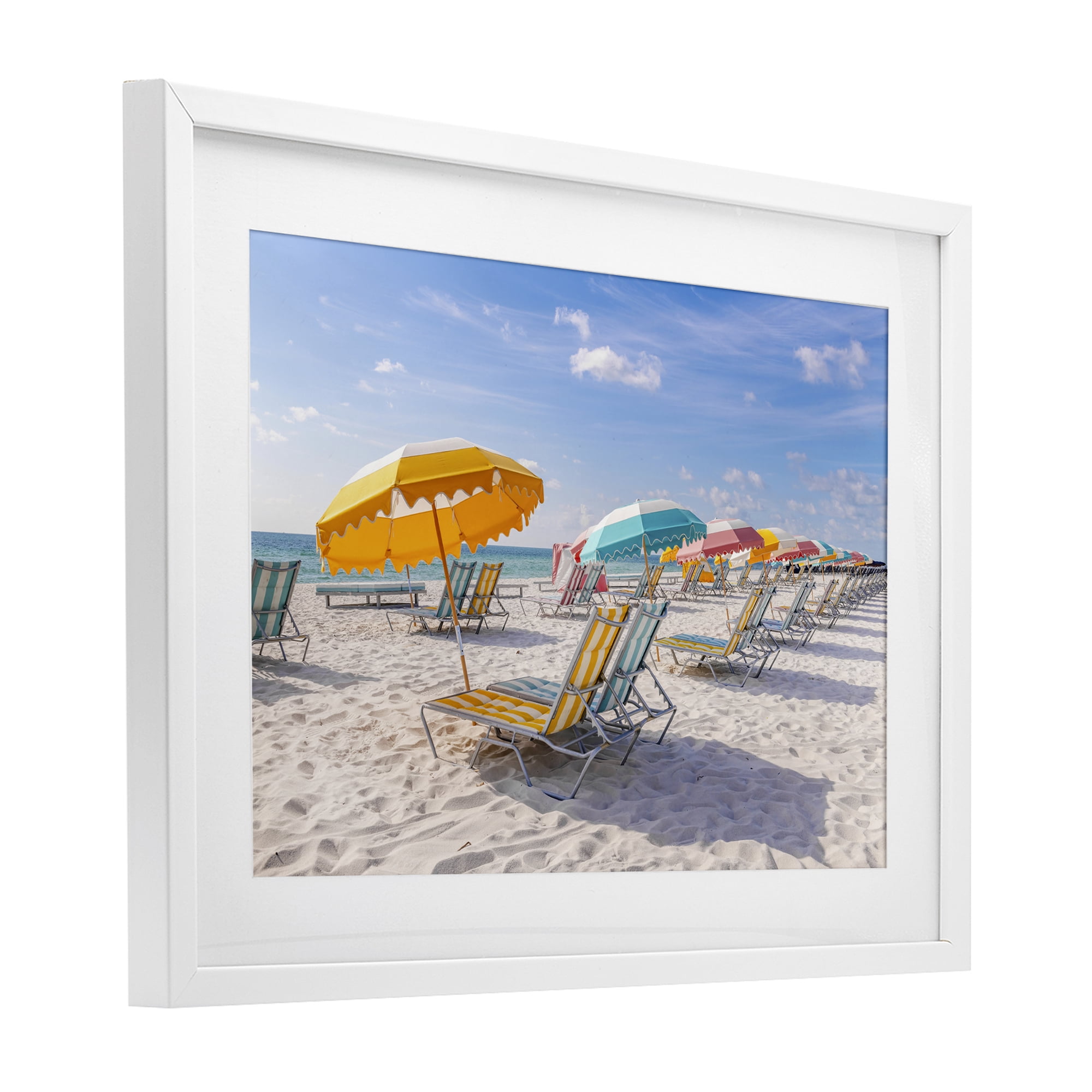 Stupell Industries Striped Umbrellas on Sunny Beach White Framed Print Under Glass, design by Richard Silver